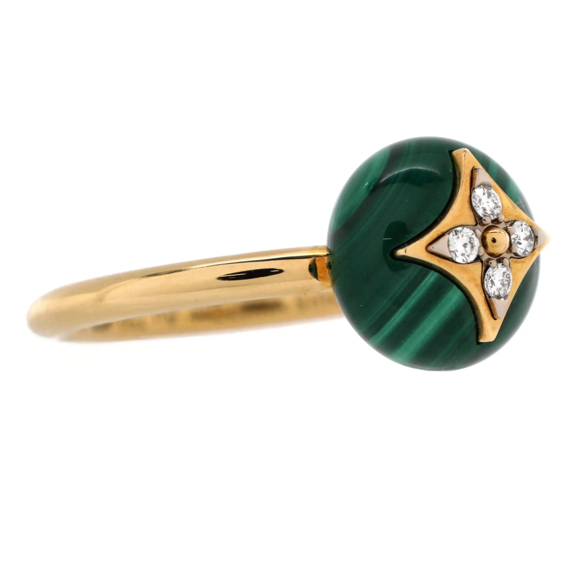 B Blossom Ring 18K Yellow Gold and 18K White Gold with Malachite and Diamonds