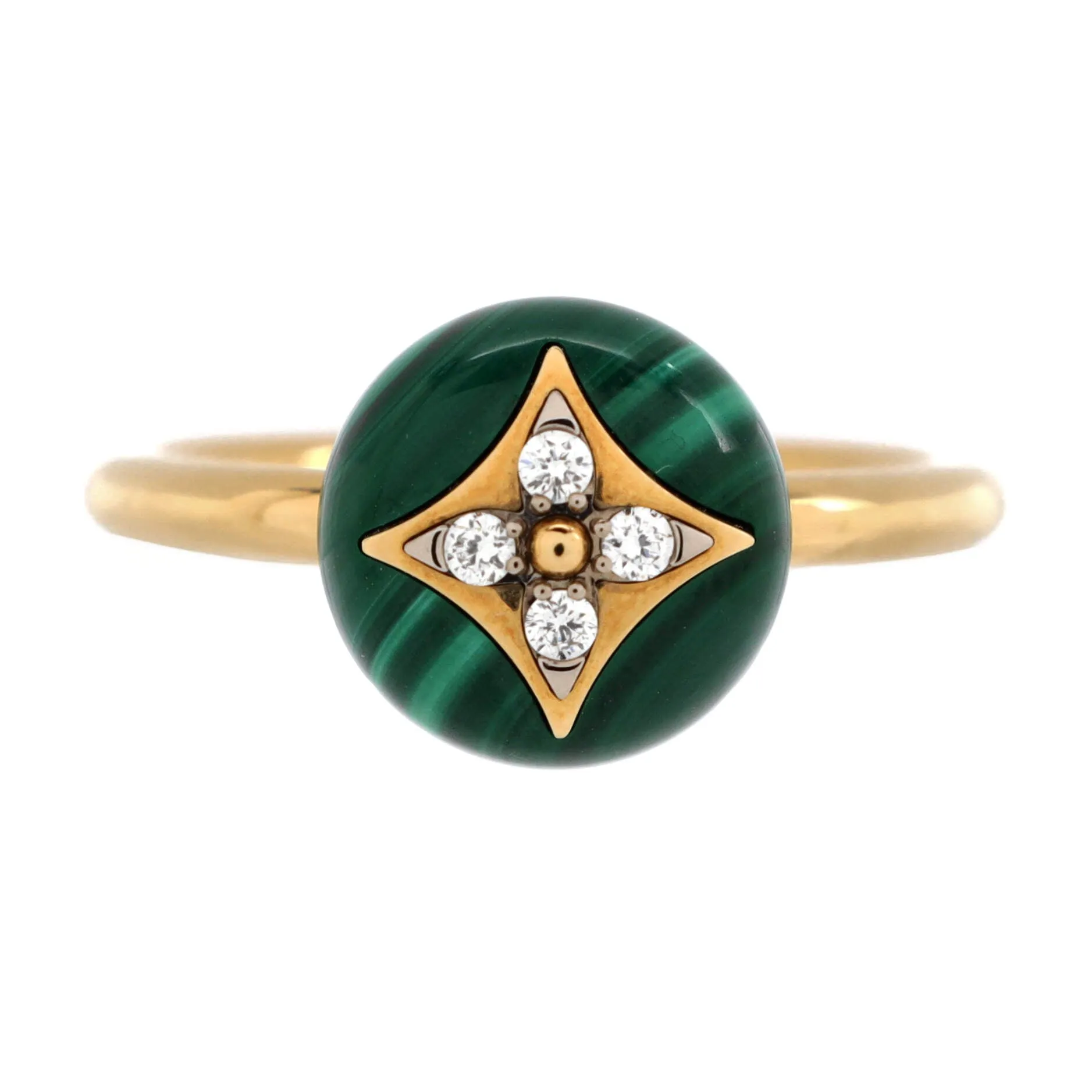 B Blossom Ring 18K Yellow Gold and 18K White Gold with Malachite and Diamonds