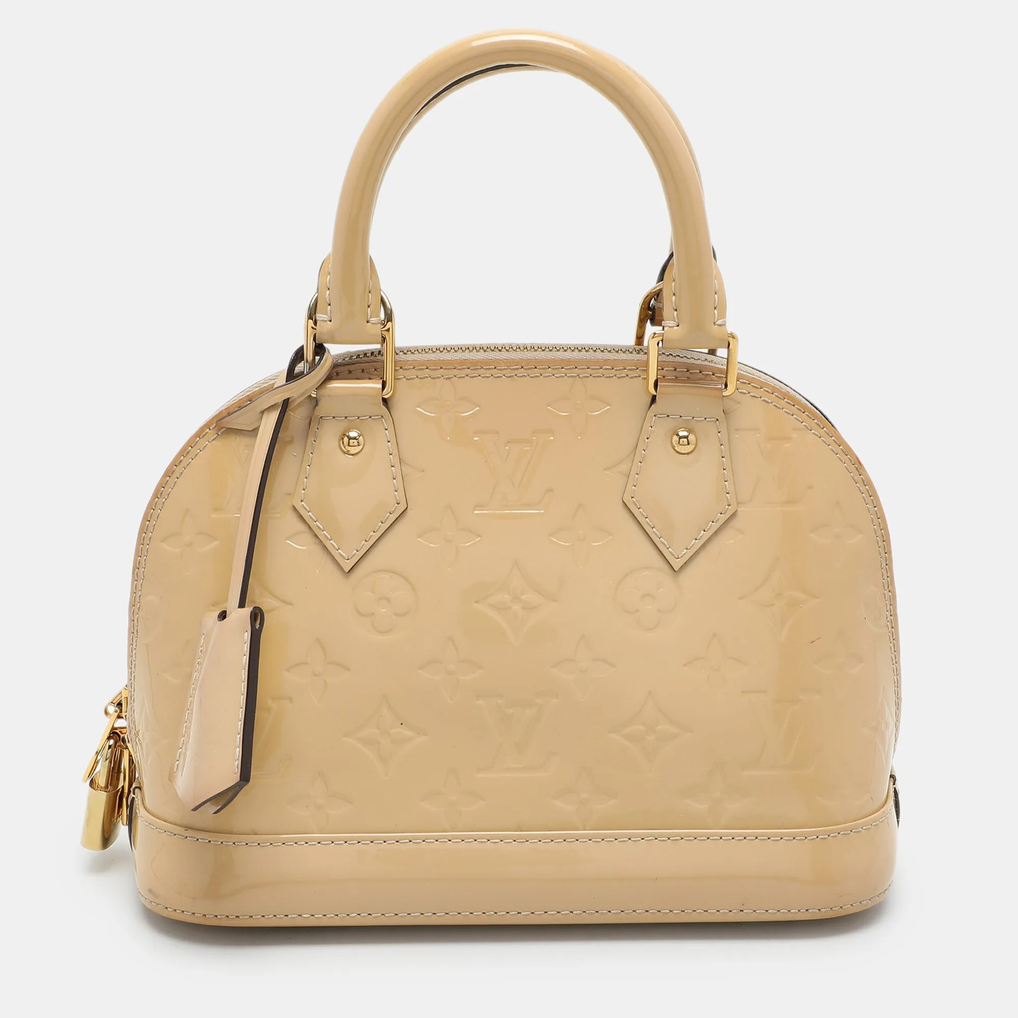 Beige Monogram Vernis Leather Alma BB Bag