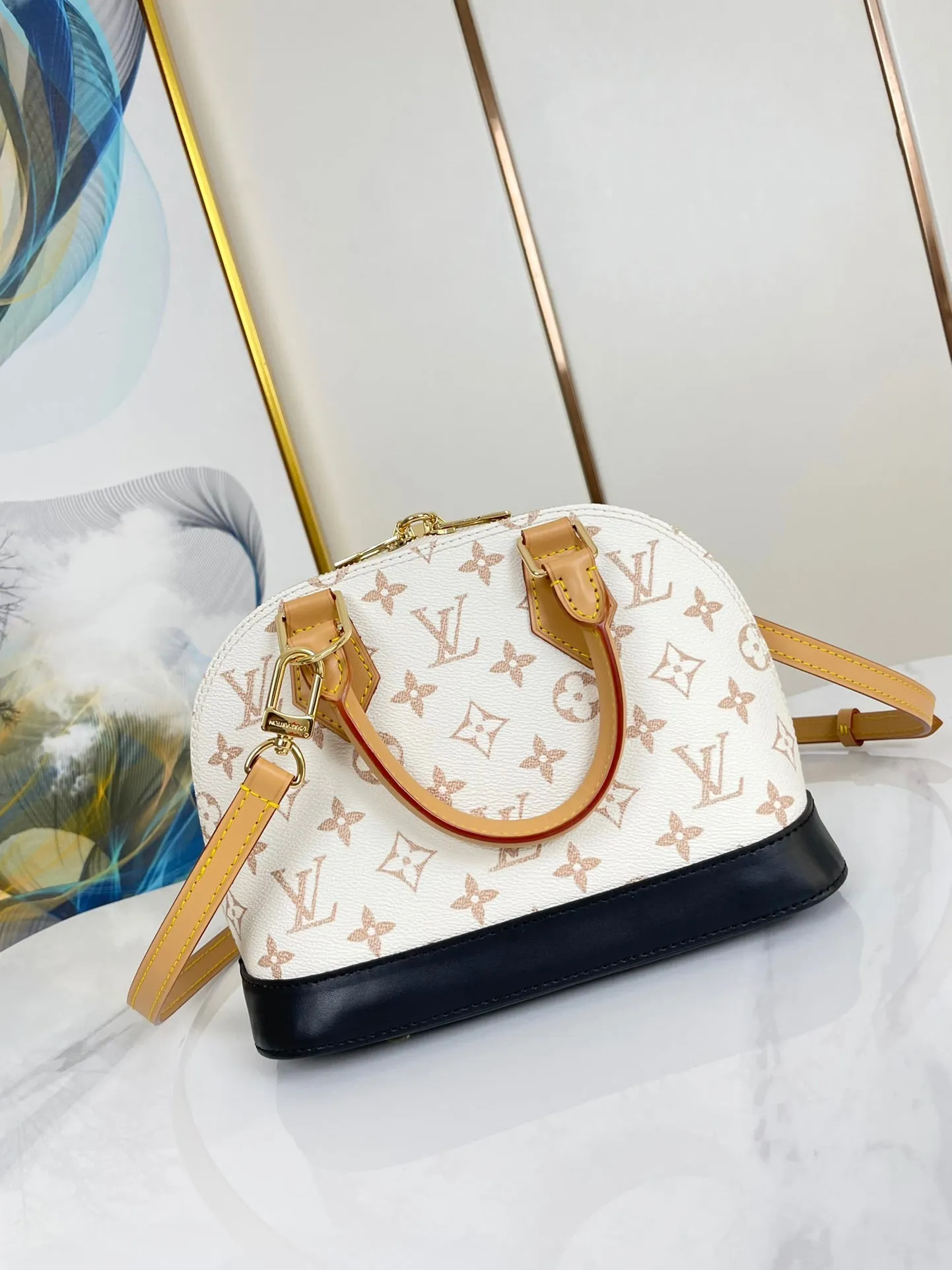 Louis Vuitton ALMA  BB 25 IN WHITE MONOGRAM DUNE CANVAS GOLD HARDWARE
